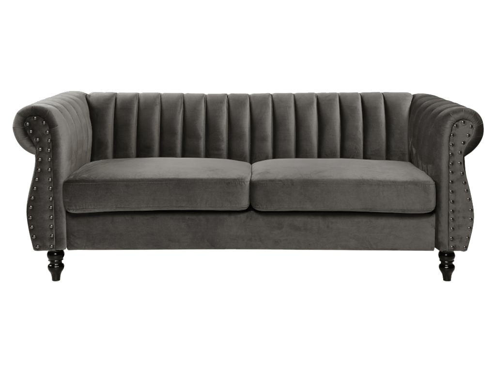 CHESTERFIELD-SOFA - 3-Sitzer - Samt - Grau - TRUMBO - Grau, Textil (78/77/195cm) - Vente-Unique