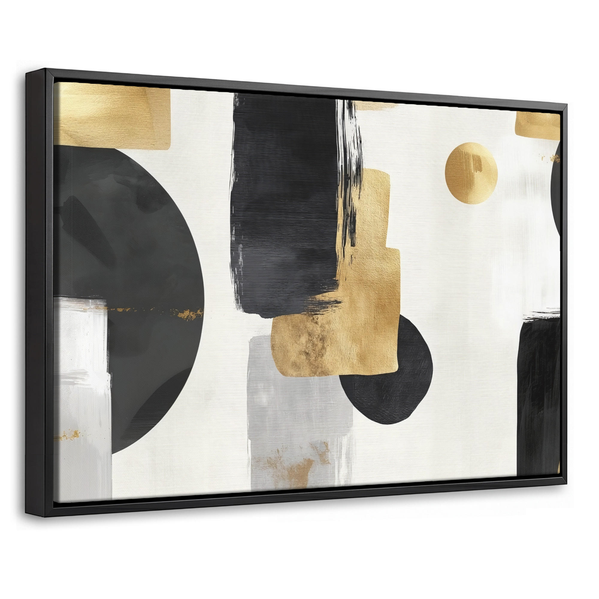 LEINWAND Bilder mit Rahmen - Gold - Rechtecke - Kreise - Abstrakt - 60x40 - Weiß, Textil (60/40cm) - MuchoWow