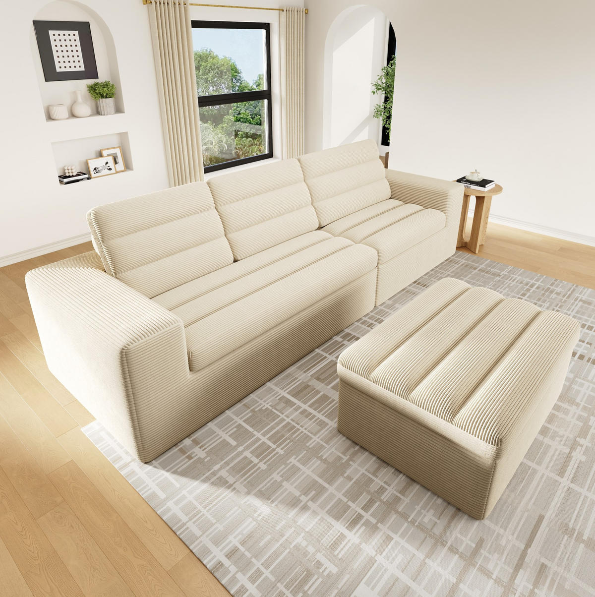 ECKSOFA 253/161/89 cm beige aus Cord mit modularer Form - Beige, Textil (161/253cm) - OKWISH