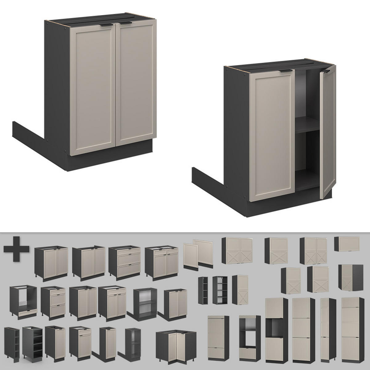 KÜCHENINSEL Fame-Line GrauBeige 60 cm ohne AP - Anthrazit/Grau, Holzwerkstoff (60/82/70cm) - Vicco