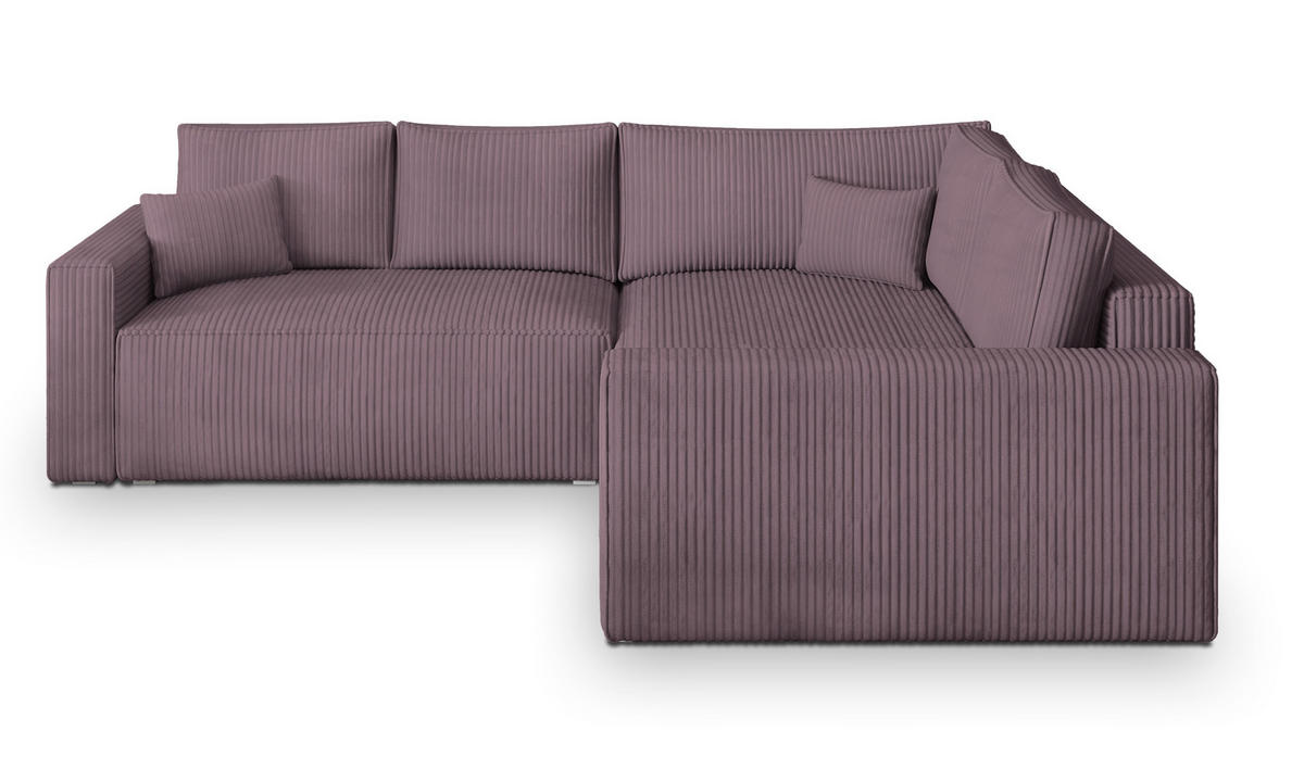 ECKSOFA ERONIS R-S Lila Kordstoff mit Schlaffunktion - Lila, Holz (265/194cm) - MASSENO