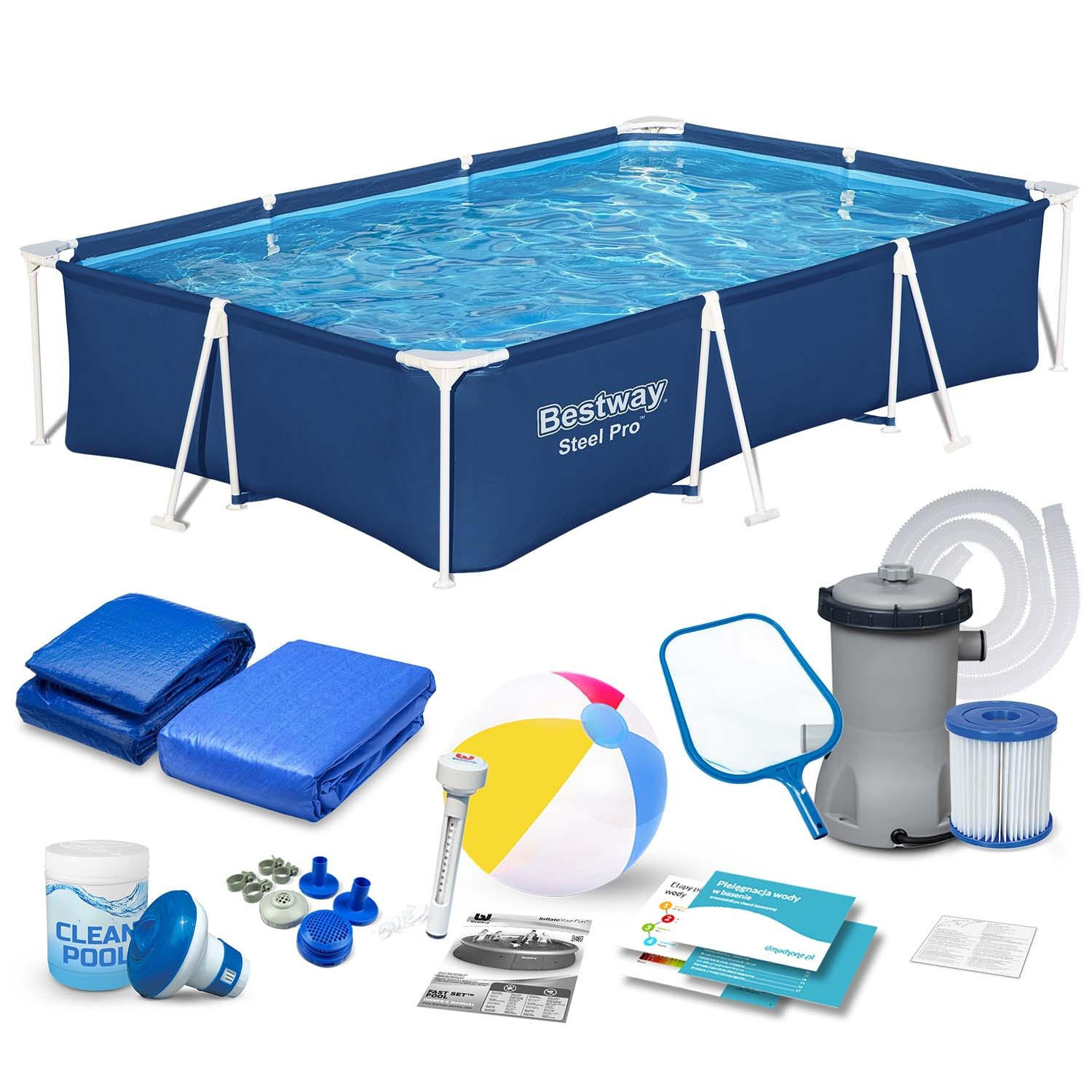POOL SET 300 x 201 x 66 cm, 16in1 - 56404N - Blau, Textil (300/66/201cm)