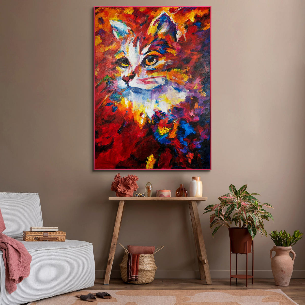 GEMÄLDE Abstrakter Kater Schattenfugenrahmen Pink 120x80 cm - Pink, Holz (120/80cm) - YS-art gallery