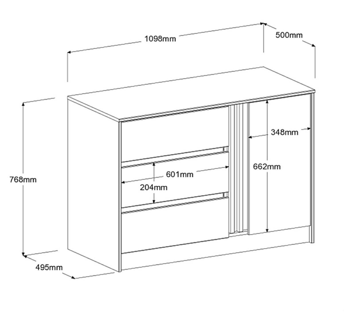 KOMMODE Eiche japanisch 110 cm, Sideboard mit 3 Schubladen - Eichefarben, Holzwerkstoff (110/77/50cm) - Parisot Meuble