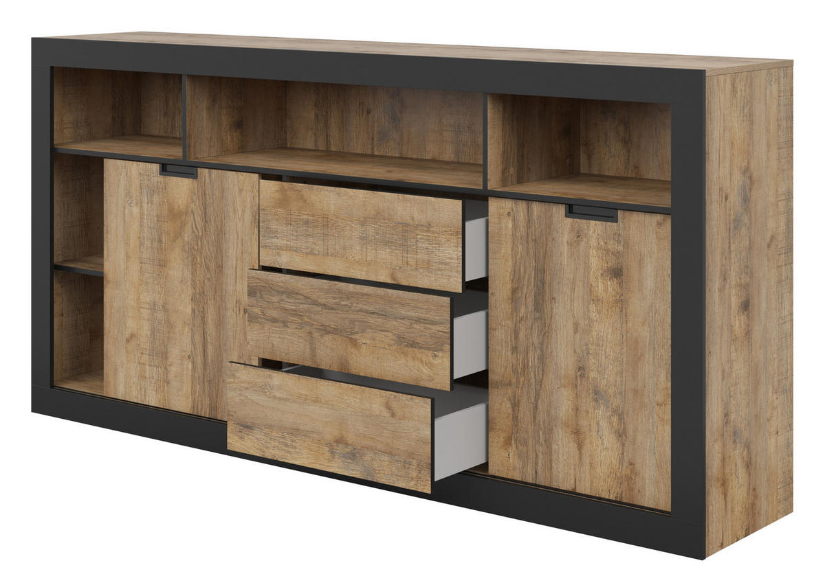 SIDEBOARD DAVOR 220x45x109 cm mit 3 Schubladen und 2 Türen Eichefarben - Braun, Holzwerkstoff (220/109/45cm) - MASSENO
