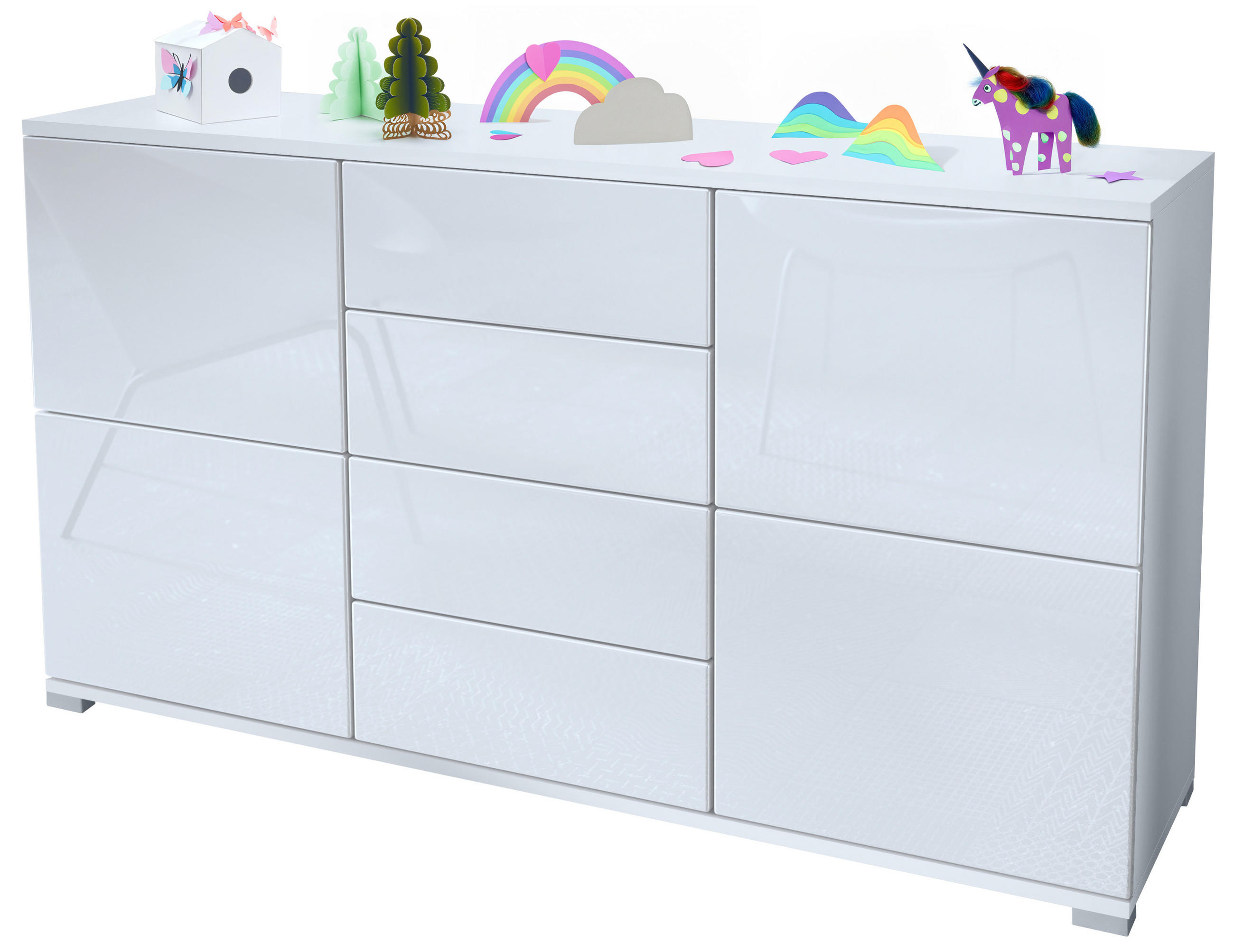 Vladon Sideboard Weiß Hochglanz 138.5x75.5x35 cm