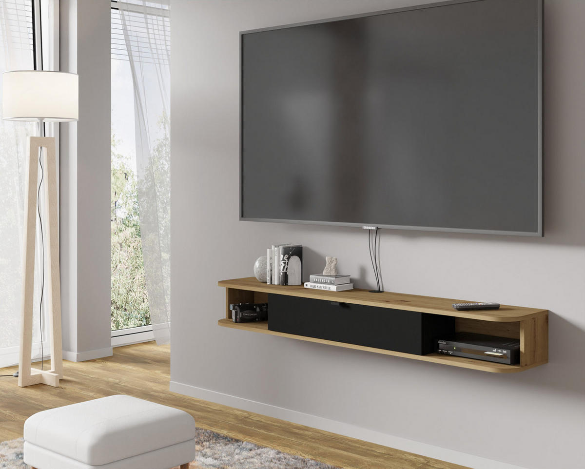 TV LOWBOARD Artisan Eiche, Schwarz 156/20/29 - Schwarz, Holzwerkstoff (156/20/29cm) - RAUMHIRSCH FURNITURE