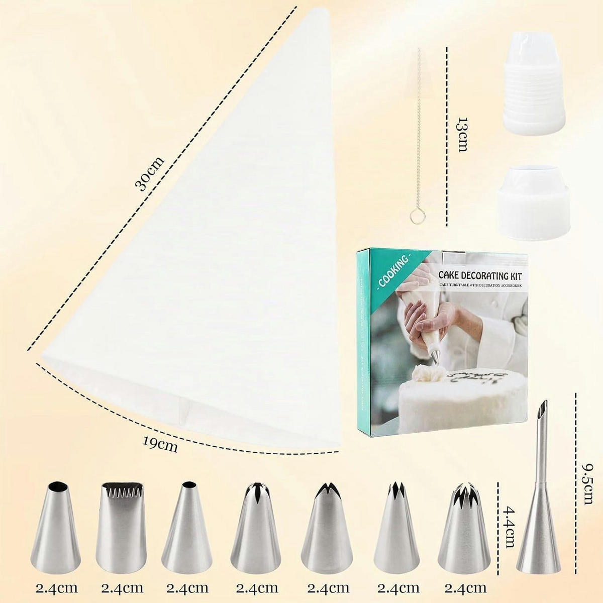 SPRITZBEUTEL Set 12-teilig mit 8 Edelstahl-Tüllen - Silberfarben, Metall (19/1/30cm)