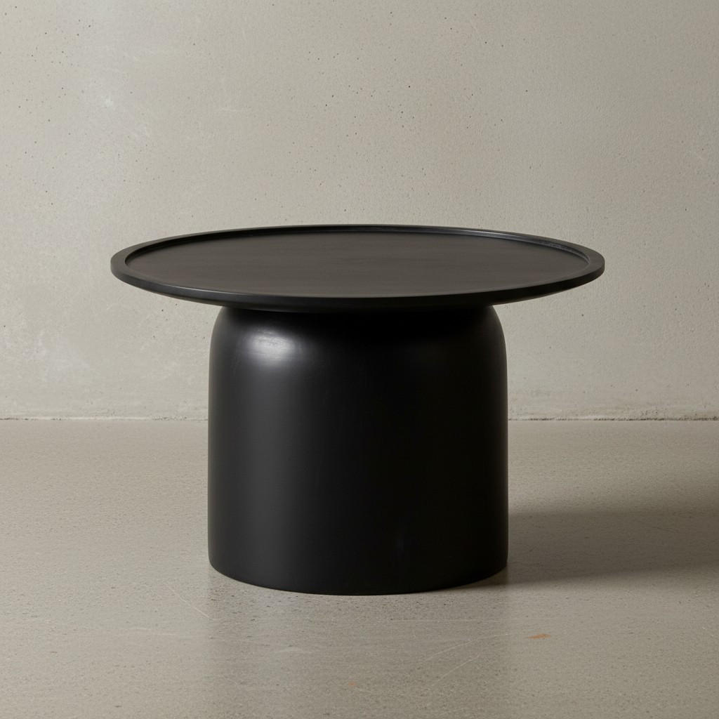 COUCHTISCH Rund Schwarz Mango Massivholz, 60x60x40 cm, Erhöhter Rand, Trommelgestell - Schwarz, Holz (60/60/40cm) - KADIMA DESIGN