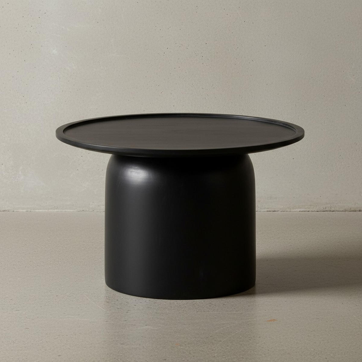COUCHTISCH Rund Schwarz Mango Massivholz, 60x60x40 cm, Erhöhter Rand, Trommelgestell - Schwarz, Holz (60/60/40cm) - KADIMA DESIGN