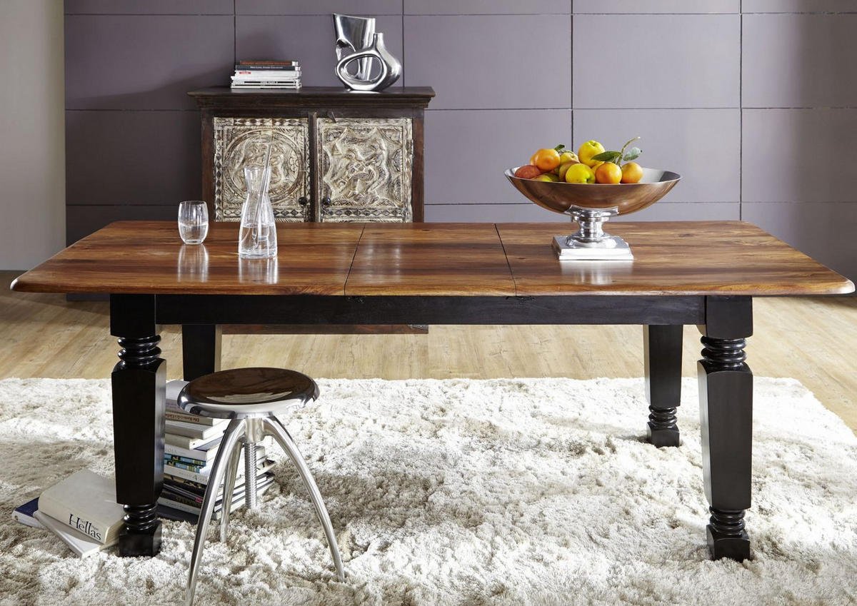 ESSTISCH mit Auszug Sheesham 140-180x90x76 schwarz/braun lackiert NEW BOSTON #151 - Braun, Holz (140/90/76cm) - Massivmoebel24