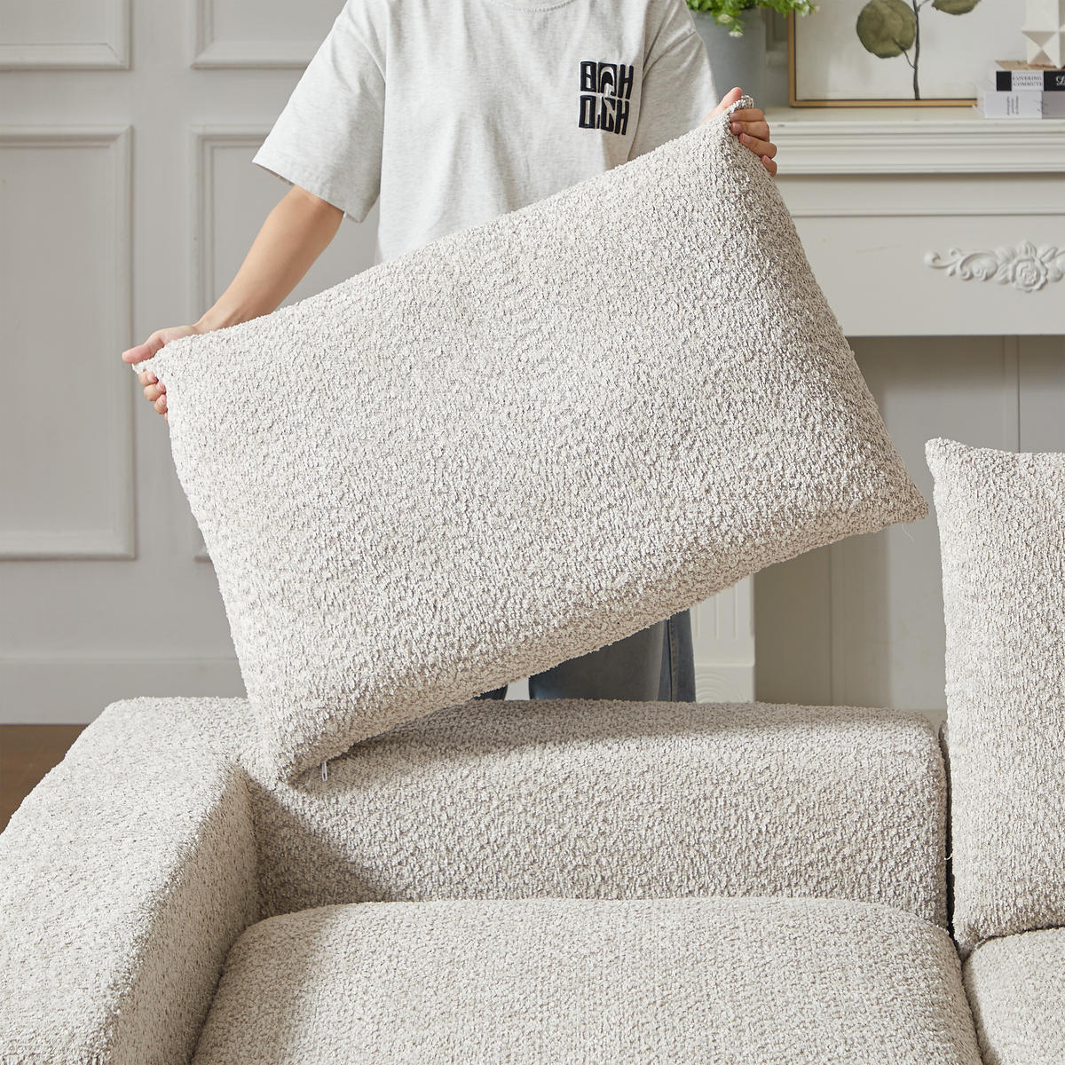 SCHLAFSOFA aus Chenille mit Liegestuhl, montagefrei - Beige, Textil (251/81/160cm)