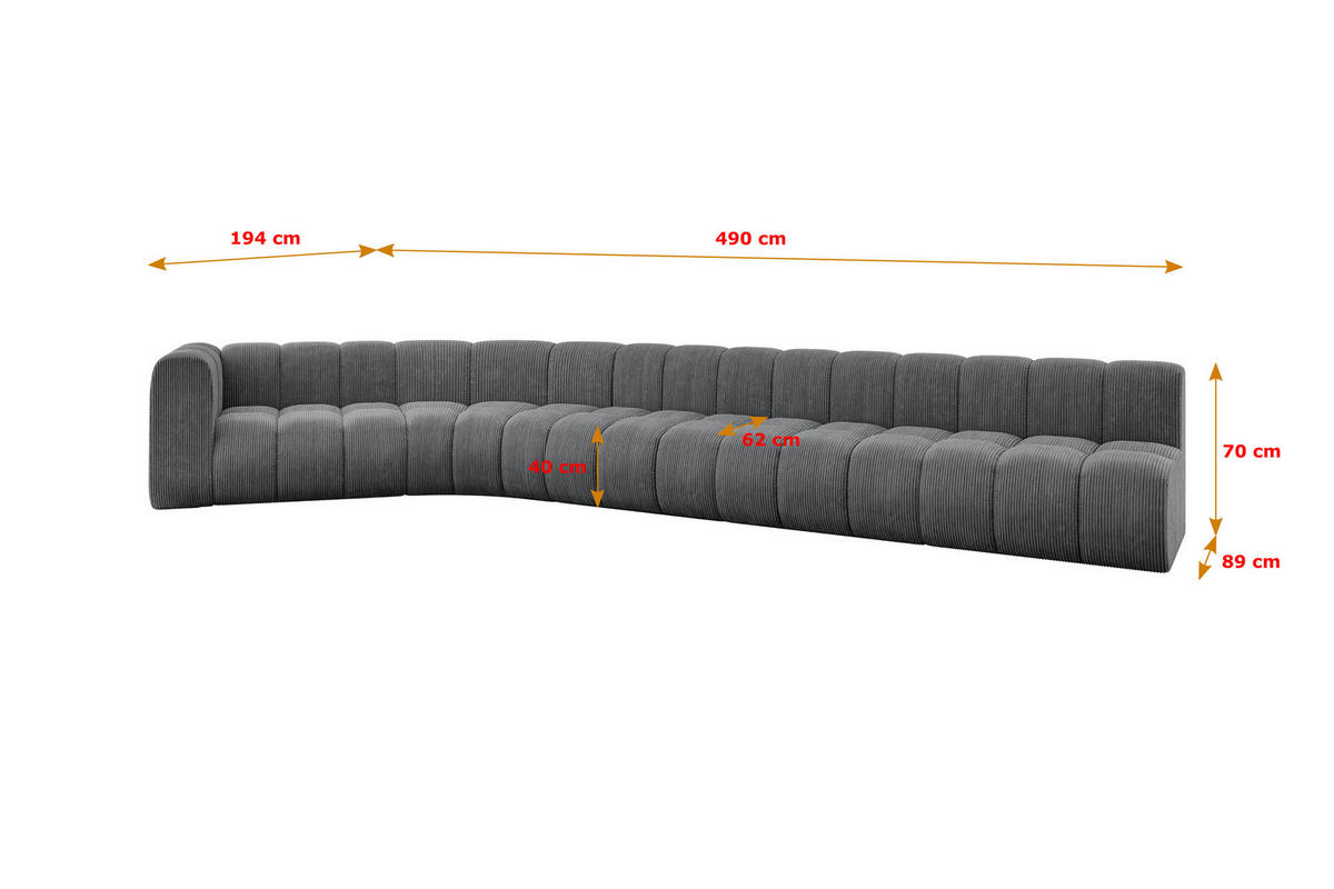 ECKSOFA modulares Sofa Karex-L3 - 490x194x70 cm Dunkelgrau - Dunkelgrau, Holzwerkstoff/Textil (490/194cm) - ALTDECOR