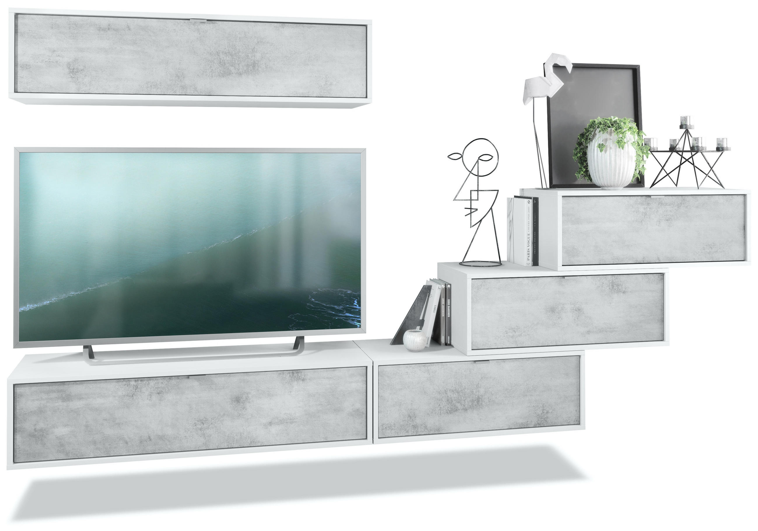 WOHNWAND Lana Fronten in Beton Oxid Optik - Hellgrau, Holzwerkstoff (275/180/37cm) - Vladon