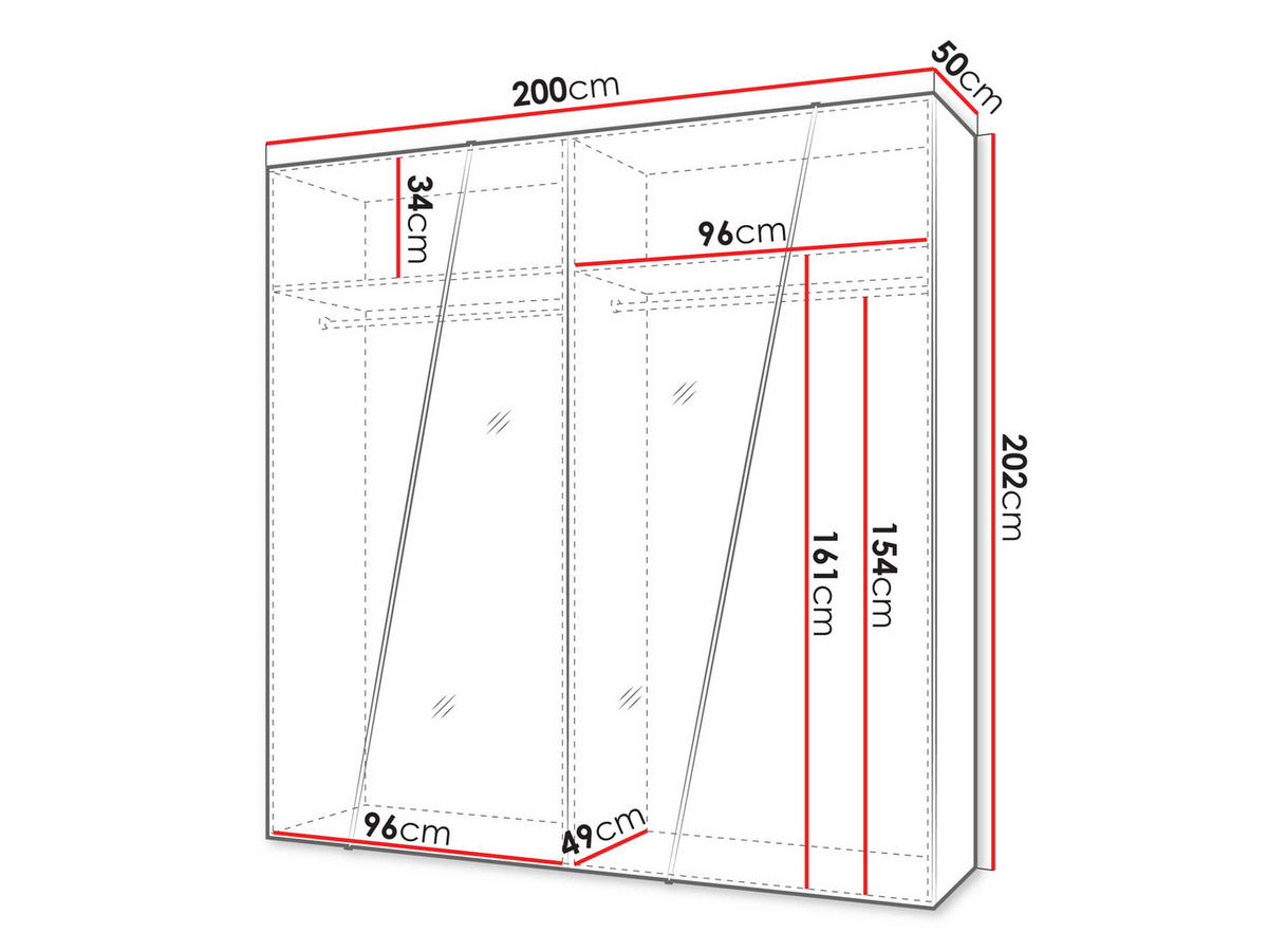 DREHTÜRENSCHRANK Zen 2L 200 cm - Goldfarben/Schwarz, Holzwerkstoff/Kunststoff (200/202/50cm) - MIRJAN24