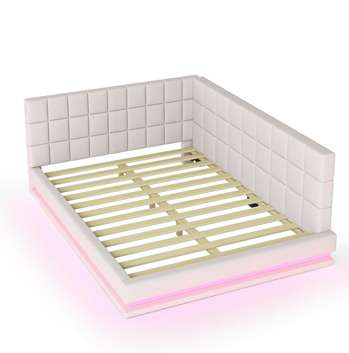 POLSTERBETT mit LED-Beleuchtung 140/200 cm mit USB und Lattenrost in Beige - Beige, Leder (140/200cm) - BEAOK