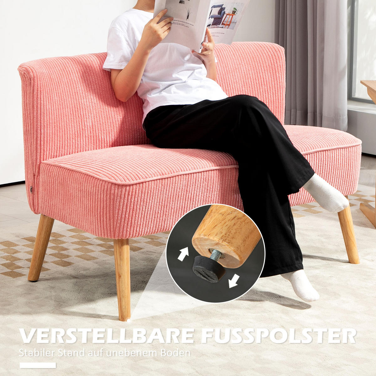 2-SITZER Sofa Polstersofa Doppelsofa Zweisitzer Sofa Cordartiges Polyester Rosa - Rosa, Kunststoff (56.5/77/117cm) - HOMCOM
