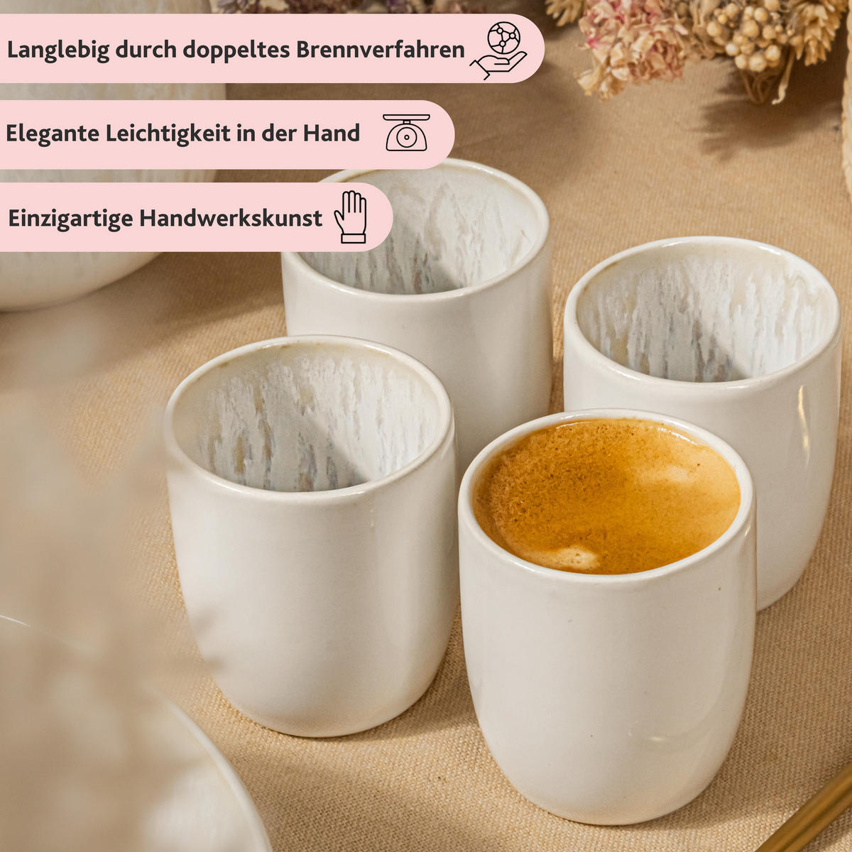 ESPRESSOBECHER SET KORFU - 4 teilig aus Steingut - Creme, Keramik (0.08L) - Sänger