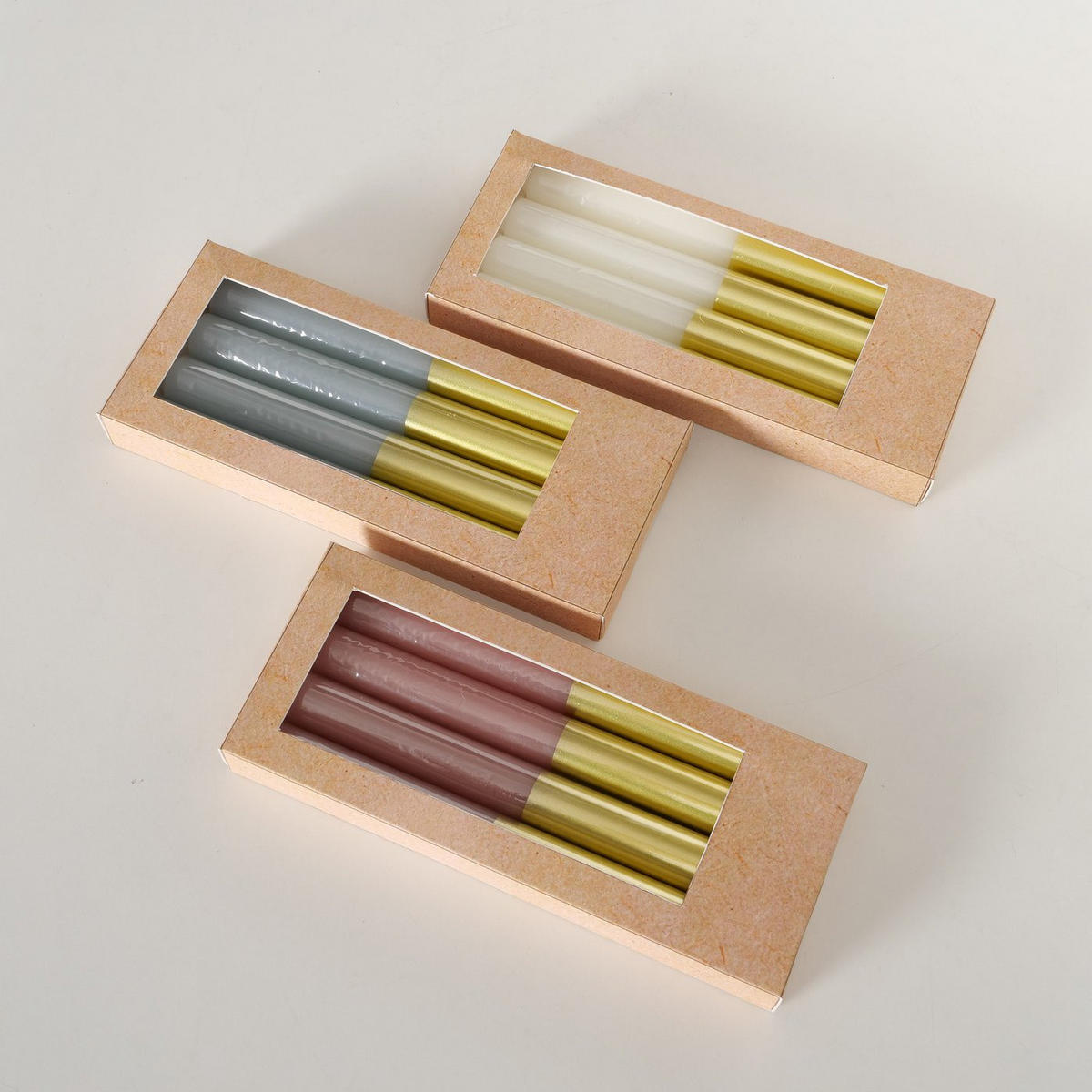 KERZEN mit goldener Verzierung 2,2/2,2/20 cm - Grau, Paraffin (2.2/20/2.2cm) - Boltze Home