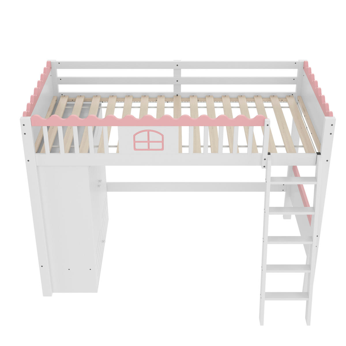 HOCHBETT aus Kiefer und MDF 90x200 cm Weiß mit Kleiderschrank, Schublade und LED-Beleuchtung - Weiß, Holzwerkstoff (90/200cm) - IVMEU