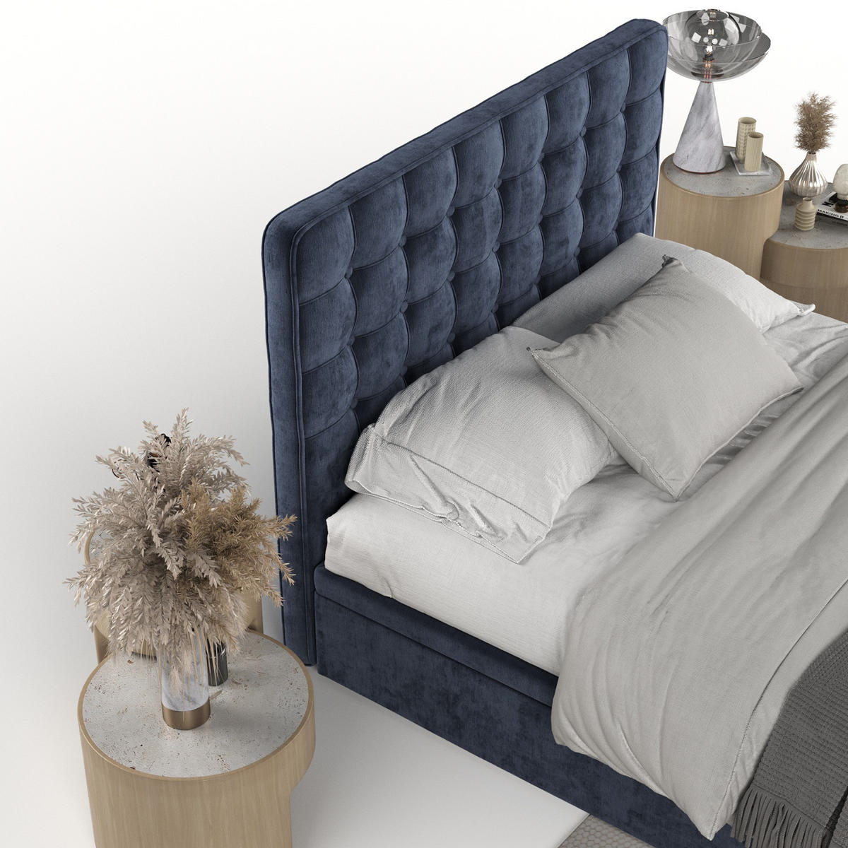 POLSTERBETT Celestia mit Stauraum 140/200 cm Marineblau im Lotta Stoff - Schwarz/Dunkelblau, Holz/Holzwerkstoff (140/200cm) - AltaBeds