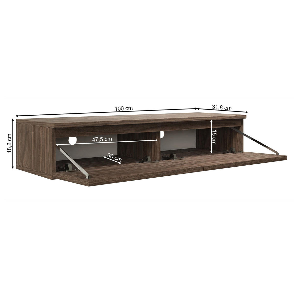 TV stolík Bemmi Slim dvojdverový, dekor orech Wisconsin, 100 cm - tmavohnedá, kompozitné drevo (100/18.2/31.6cm) - Selsey