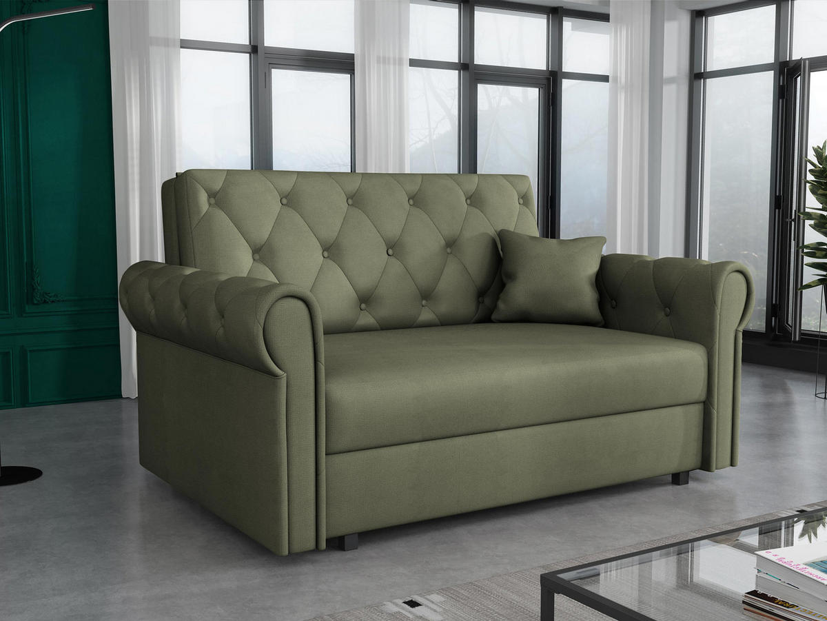 SCHLAFSOFA Viva Roma II - Dunkelgrün/Schwarz, Holz/Textil (148/85/98cm) - MIRJAN24