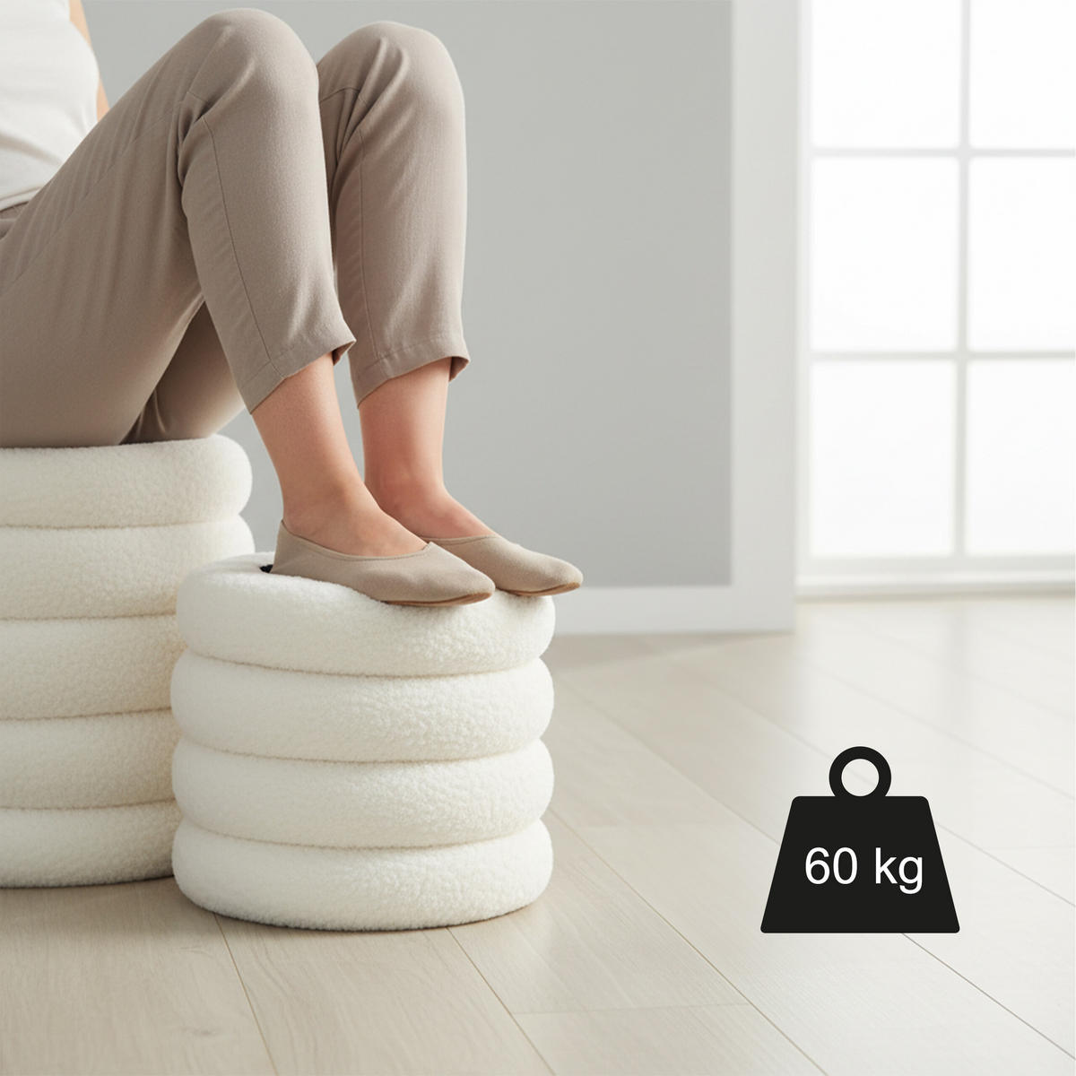 HOCKER - Weiß, Holzwerkstoff/Textil (37/44/37cm) - Relaxdays