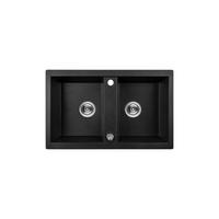 EINBAUSPÜLE Barbados Schwarz, Doppelbecken, 48/78/18,5 cm - Schwarz, Stein (48/18.5/78cm) - bad land