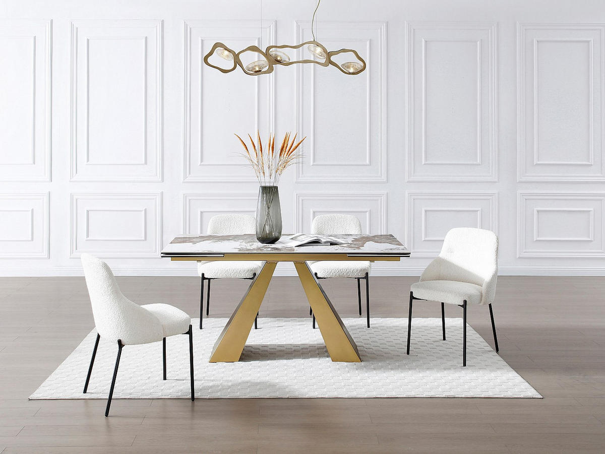 ESSTISCH ausziehbar - 6 bis 10 Personen - Sicherheitsglas, Keramik & goldfarbenes Metall - Marmor-Optik Schwarz & Taupe - LOZIPA - Braun, Glas (90/240/76cm) - Vente-Unique