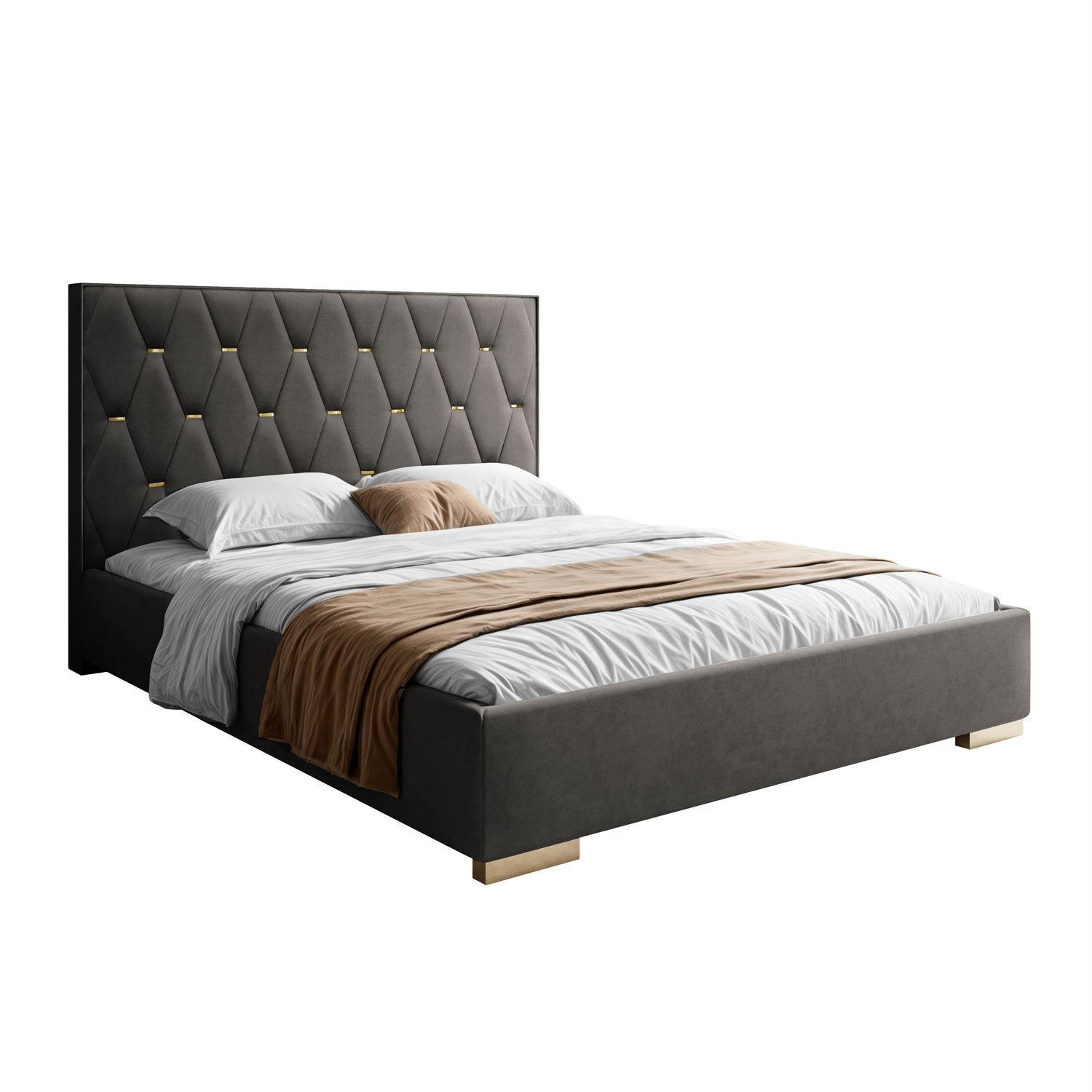 POLSTERBETT IZOLDA mit hohem Kopfteil 180x200 cm Royal Velvet 185 - Graphitfarben, Textil - Lookway