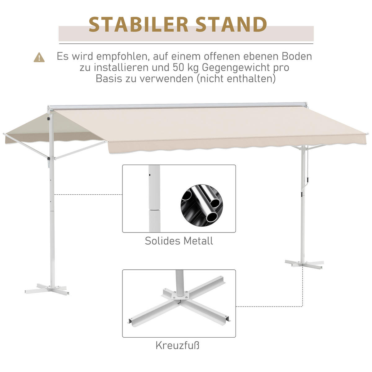 STANDMARKISE Alu+Metall Crème - Creme, Kunststoff/Metall (340/255/450cm) - Outsunny