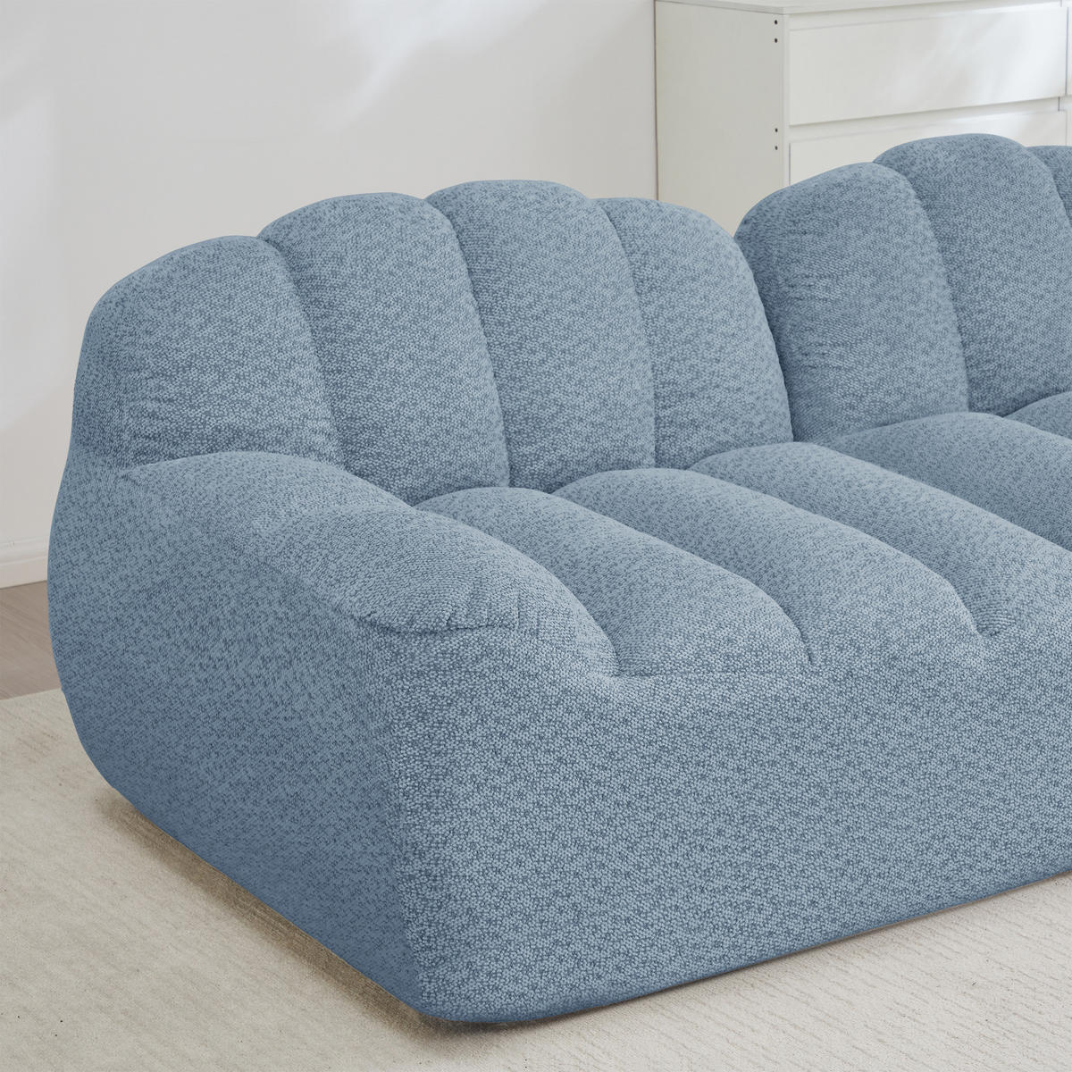 ECKSOFA 288x165x79 cm aus Granuliertes Fleece rahmenlos modular mit Ottoman, blau - Blau, Textil (165/288cm) - Luhomfu