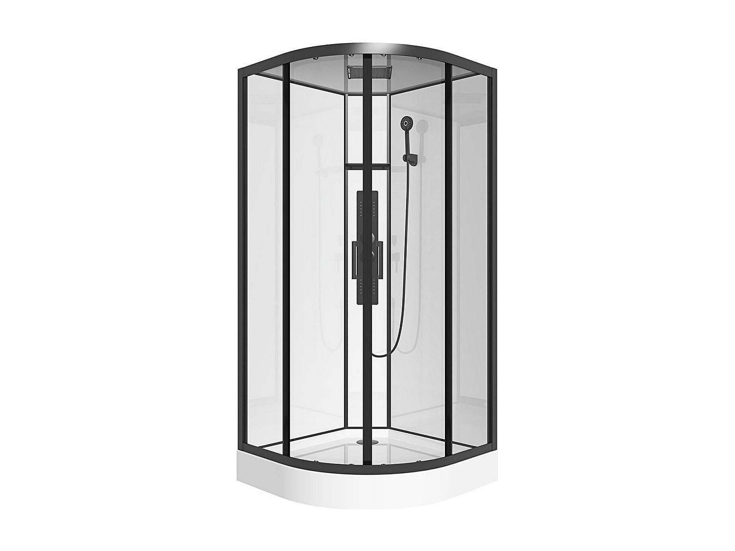 DUSCHKABINE - 90 cmcm x 90 cmcm - Glas - Schwarz, Weiß - SOLENA - Schwarz/Weiß, Glas (90/90/211cm) - Vente-Unique