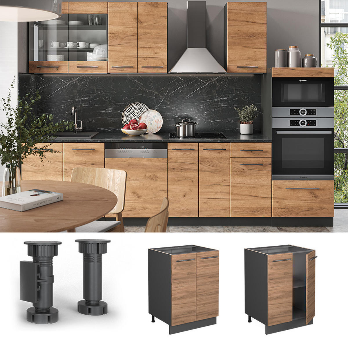 KÜCHENUNTERSCHRANK Fame-Line Goldkraft Eiche 60 cm, AP Eiche - Honigeiche/Anthrazit, Holzwerkstoff (60/82/60cm) - Vicco