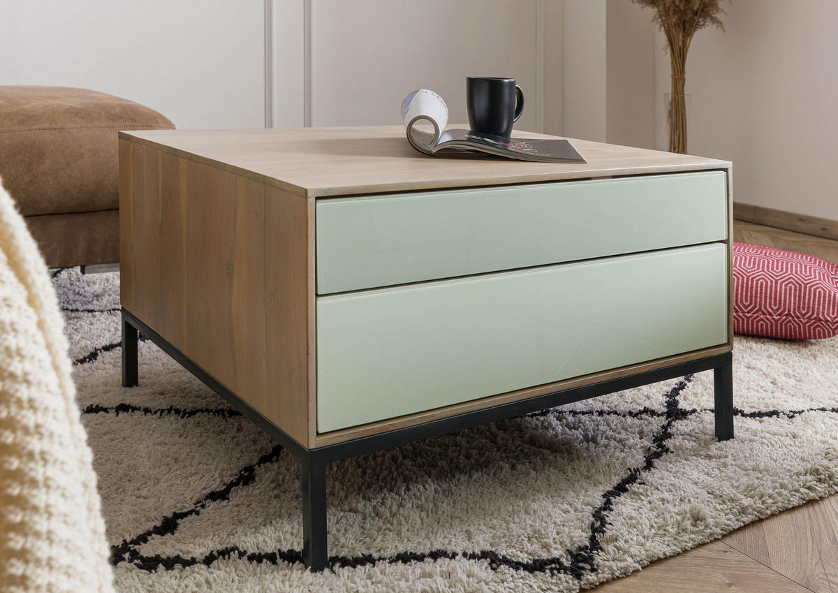 COUCHTISCH Akazie 67x67x43 grau-weiß geölt CHICAGO #13 - Braun, Holz (67/67/43cm) - Massivmoebel24
