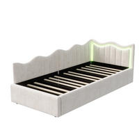 EINZELBETT 90x200cm - Polsterbett mit hydraulischem Stauraum und LED-Beleuchtung - ohne Matratze - Creme-Weiß - Beige, Textil (90/200cm) - DELFA