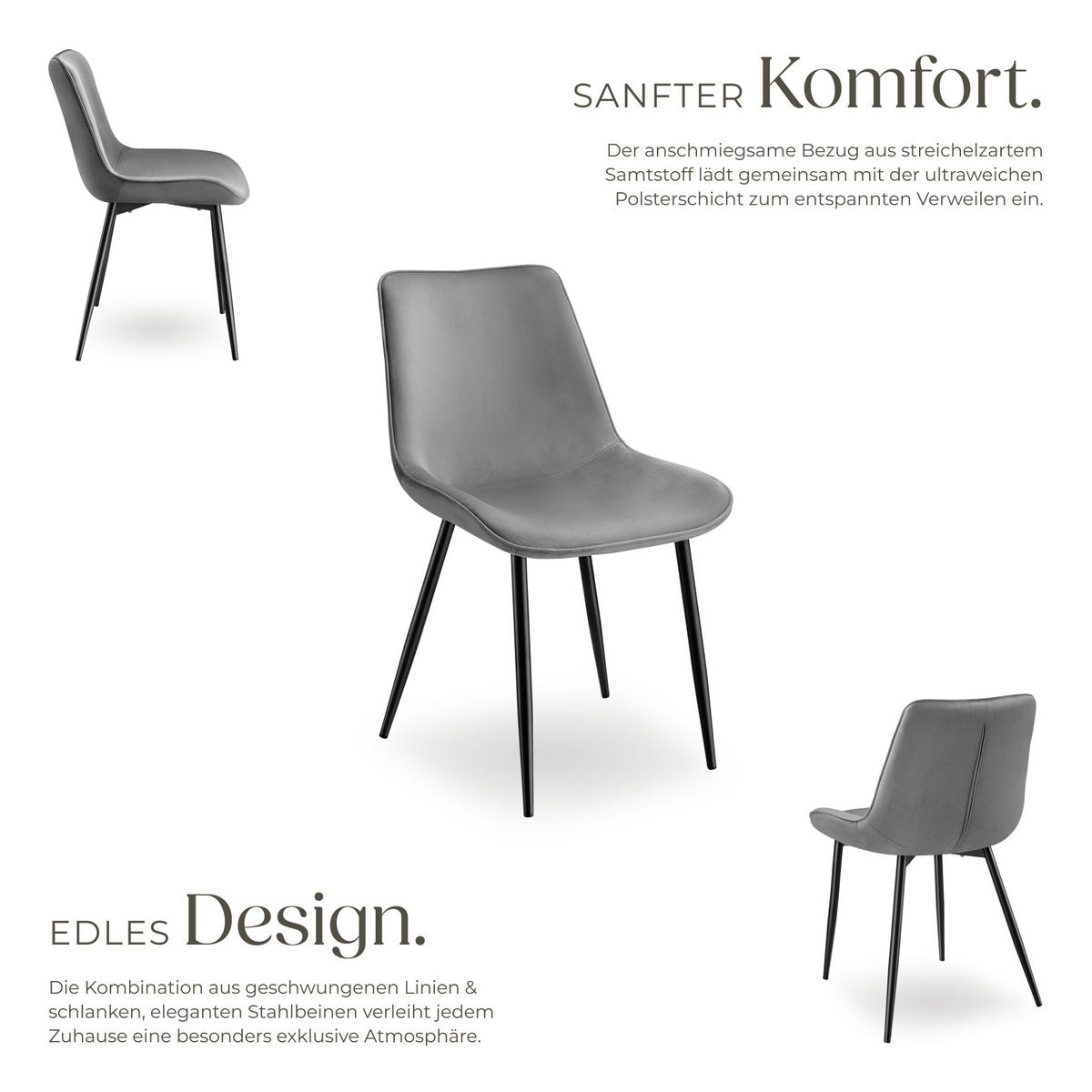 STUHL 6er Set Monroe 48 x 59 x 82 5 cm grau - Grau, Textil (48/82.5/59cm) - tectake