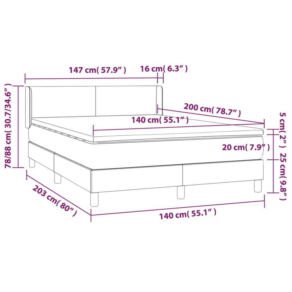 BOXSPRINGBETT Mit Matratze Dunkelgrau 140/200 Cm Samt - Grau, Textil (140/200cm) - vidaXL