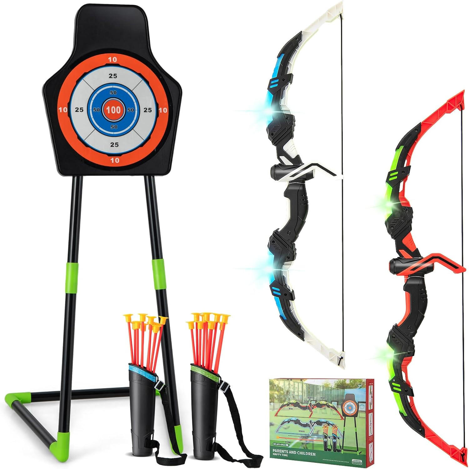 LIGHT Up Archery Toy Set Multicoloured - Multicolor, Metall (45/10.5/35cm) - COSTWAY