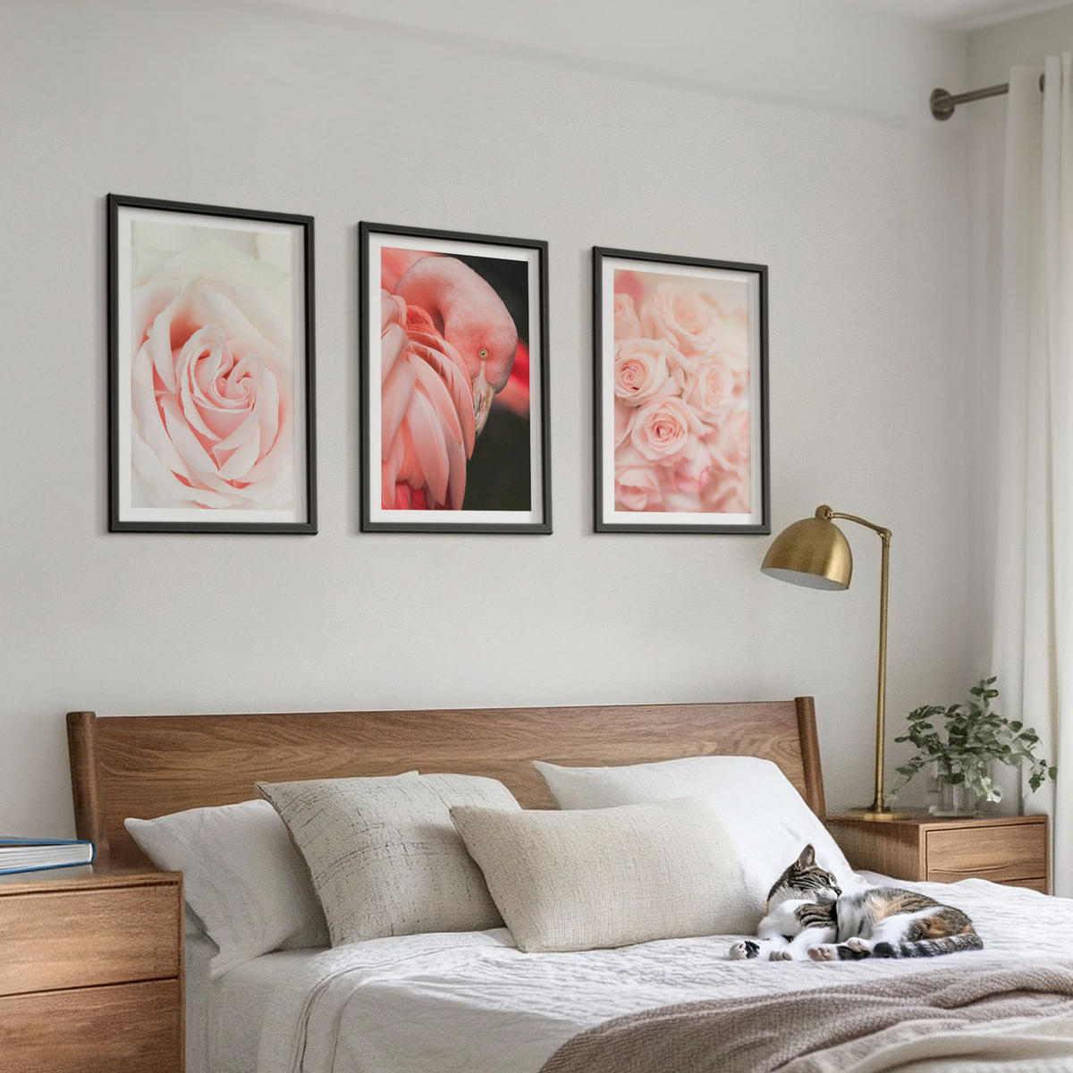 WANDBILDER 3er-Set - 40x60 cm Schwarzer Rahmen - Zartrosa Flamingos - Schwarz, Kunststoff (40/60cm) - ArtPrintCave