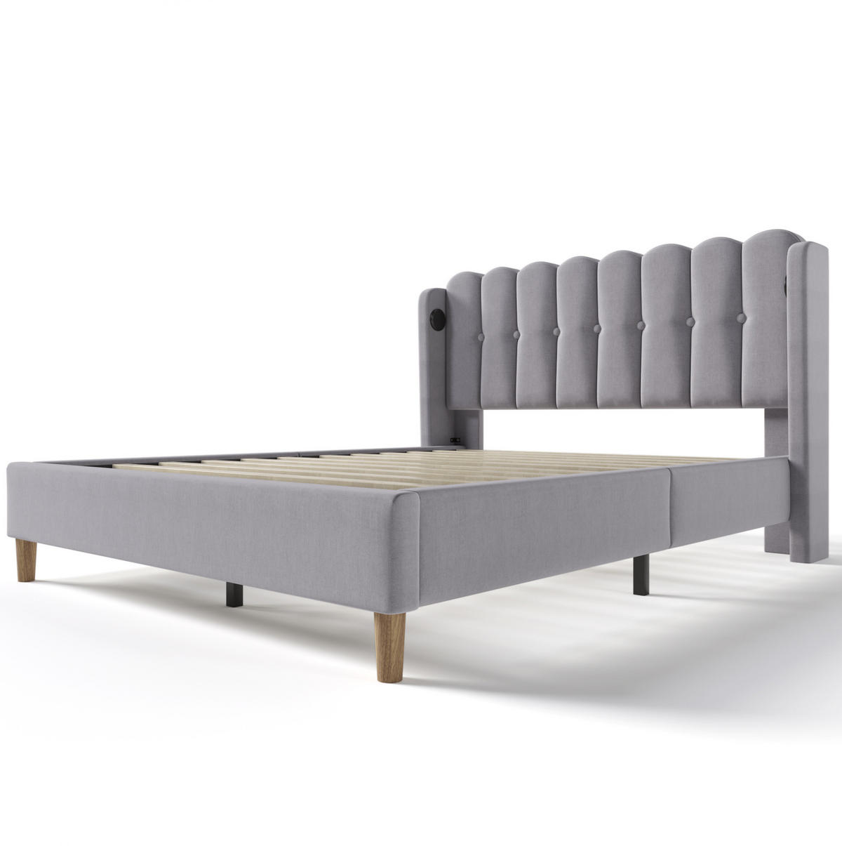 BETT mit USB und Typ-C 160x200 cm Leinen Grey - Grau, Metall (160/200cm) - Meubliv