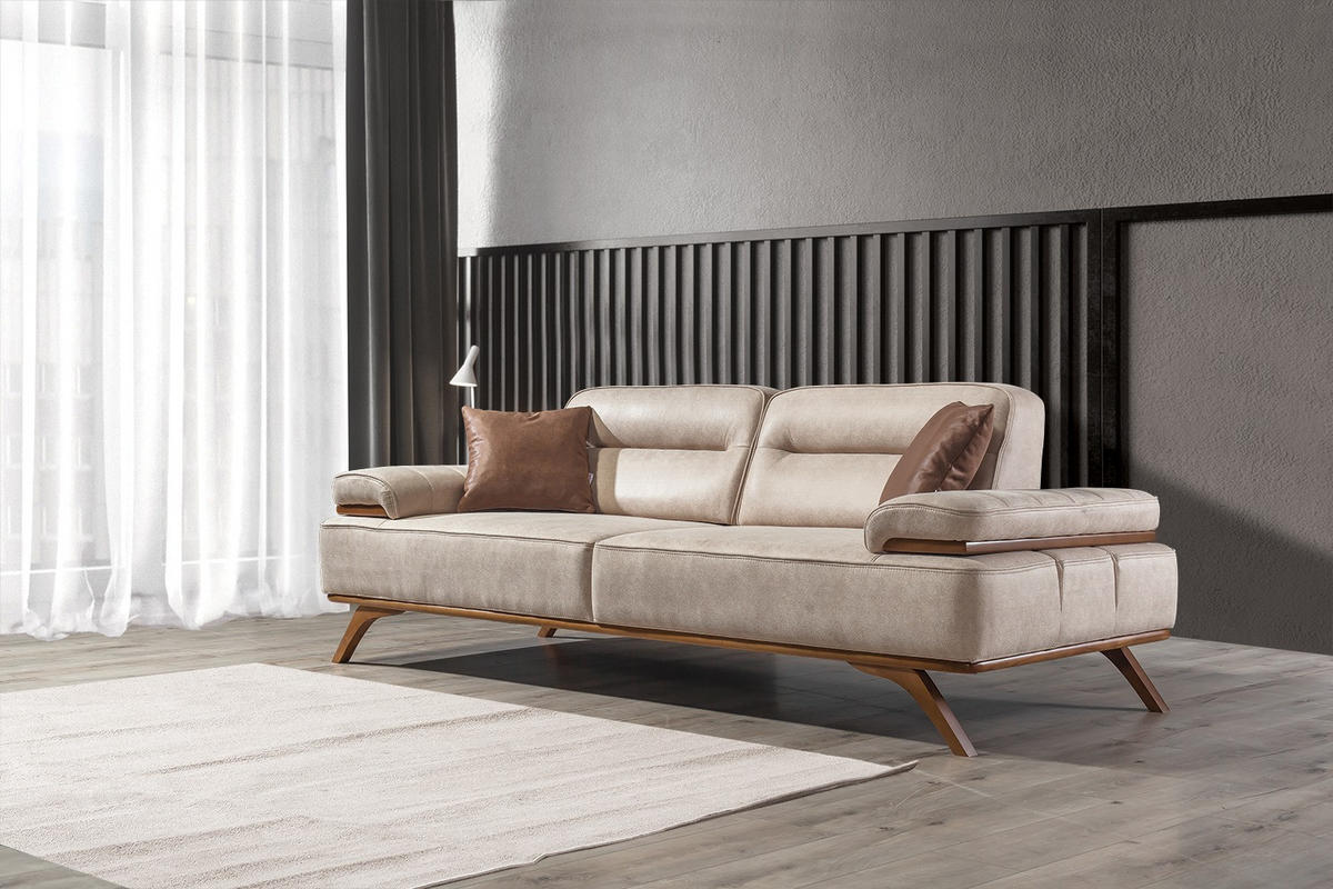 2 Sitzer SOFA Andorra Samt Dunkelbeige - Beige, Holz/Textil (200/83/97cm) - Villa Möbel