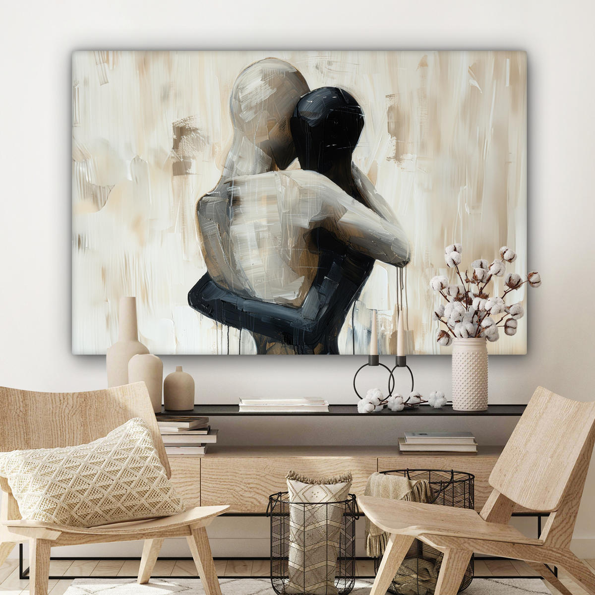 LEINWANDBILD Abstrakt - Liebe - Schwarz und weiß - Modern Wohnzimmer Groß 120x80 cm - Schwarz, Textil (120/80cm) - MuchoWow