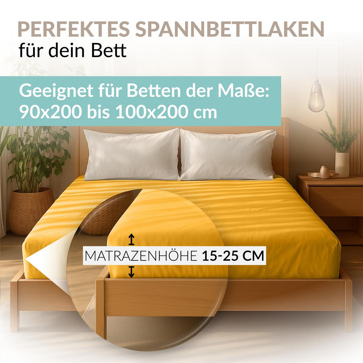 JERSEY-SPANNBETTLAKEN 90x200 - 100x200 Feine Bettlaken aus 100% Baumwolle, Spannbetttuch Laken Uni Gold - Goldfarben, Textil (100/200cm) - Carpe Sonno