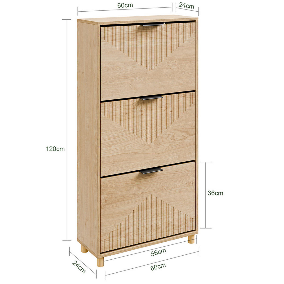 SCHUHSCHRANK mit 3 Schubladen 60x24x120cm Modern - Eichefarben, Holzwerkstoff (24/120/60cm) - SoBuy