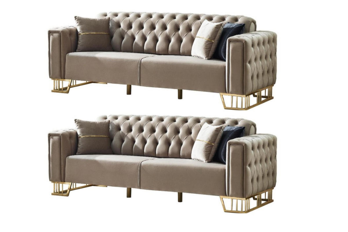 SITZGARNITUR Royce Beige Taupe Stellvariante:2+2 - Beige, Holz (180/85/90cm) - Villa Möbel