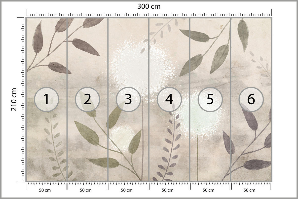 FOTOTAPETE Löwenzahn Blätter Retro 300x210 - Beige/Braun, Papier (300/210cm) - Muralo