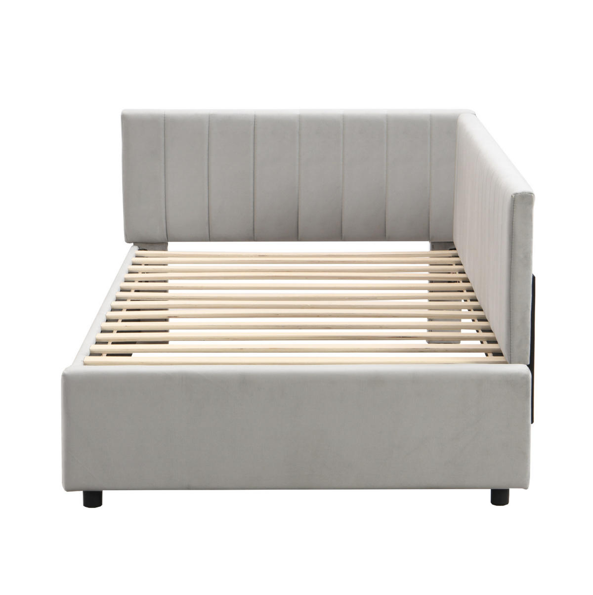 ČALOUNĚNÁ postel 90/200 cm šedá z sametu s lamelovým roštem a funkcí pohovky - šedá, kůže (90/200cm) - OKWISH