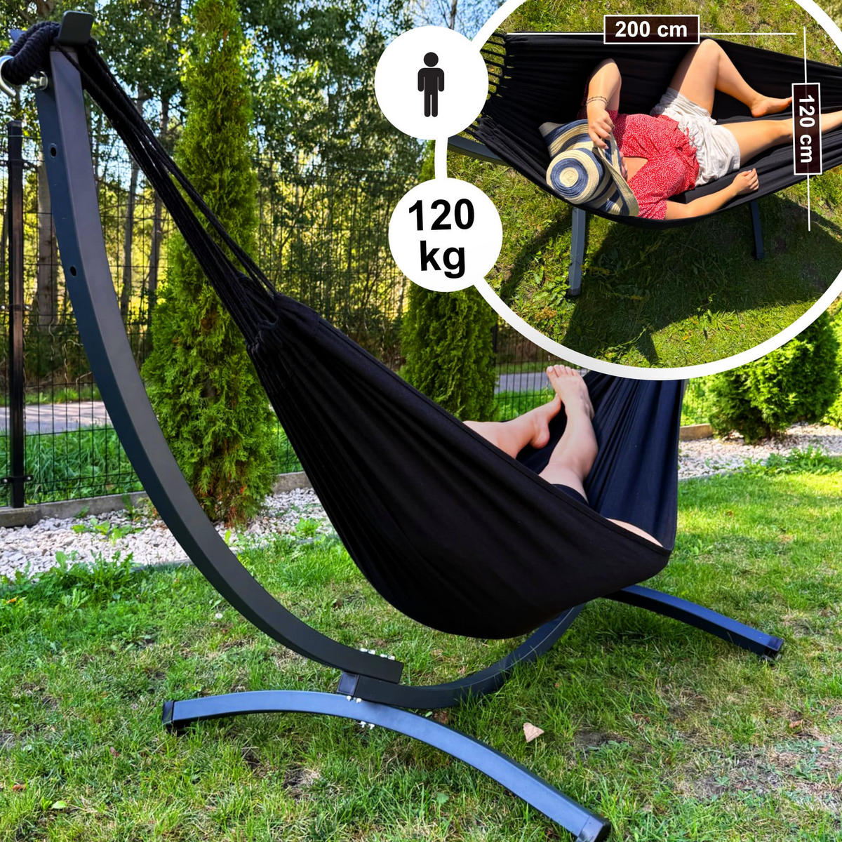 HÄNGEMATTE mit Gestell, Metall, Schwarz, einfache Montage - Schwarz, Metall (98/110/250cm) - Potenza